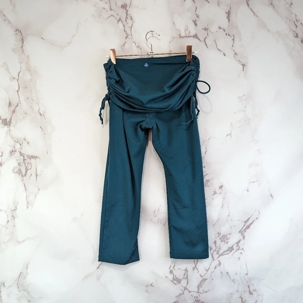 Prana Leggings Womens Small Green Foldover Waistband Ruched Crop Capri Ties - Picture 5 of 9